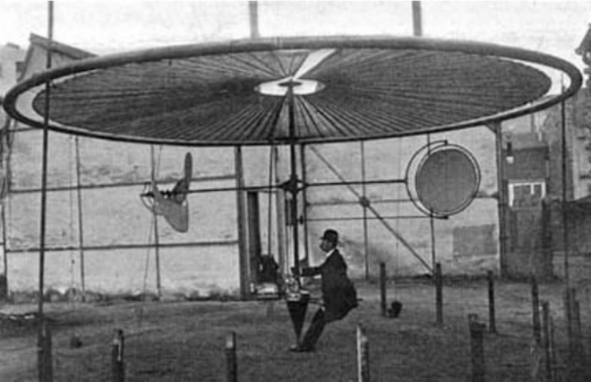 Henri Villard et son aéroplane à champ tournant (1910) : 12 cv pour soulever 320 kg